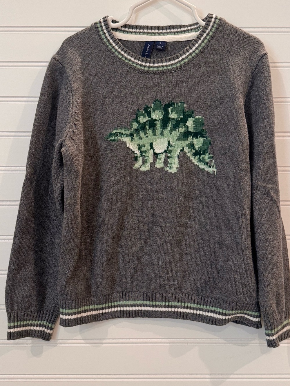 Janie and Jack Boys Dinosaur Stegosaurus Knit Sweater Gray Green Size 5